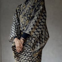 コットンシルクサリーで作る着物「花唐草・黒」※ツナギな着物もオーダ可能※