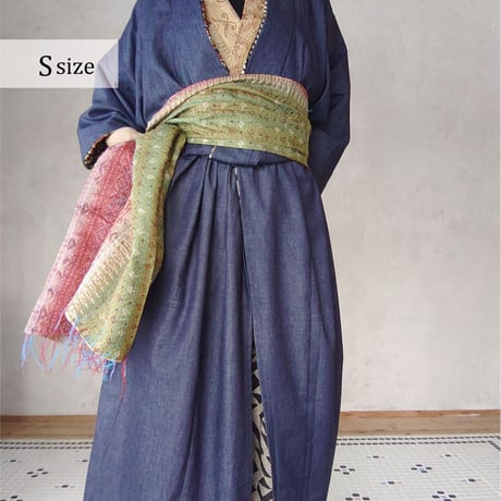 民族　羽織　インディゴリネン　刺繍　刺し子 民族羽織インディゴリネン刺繍刺し子