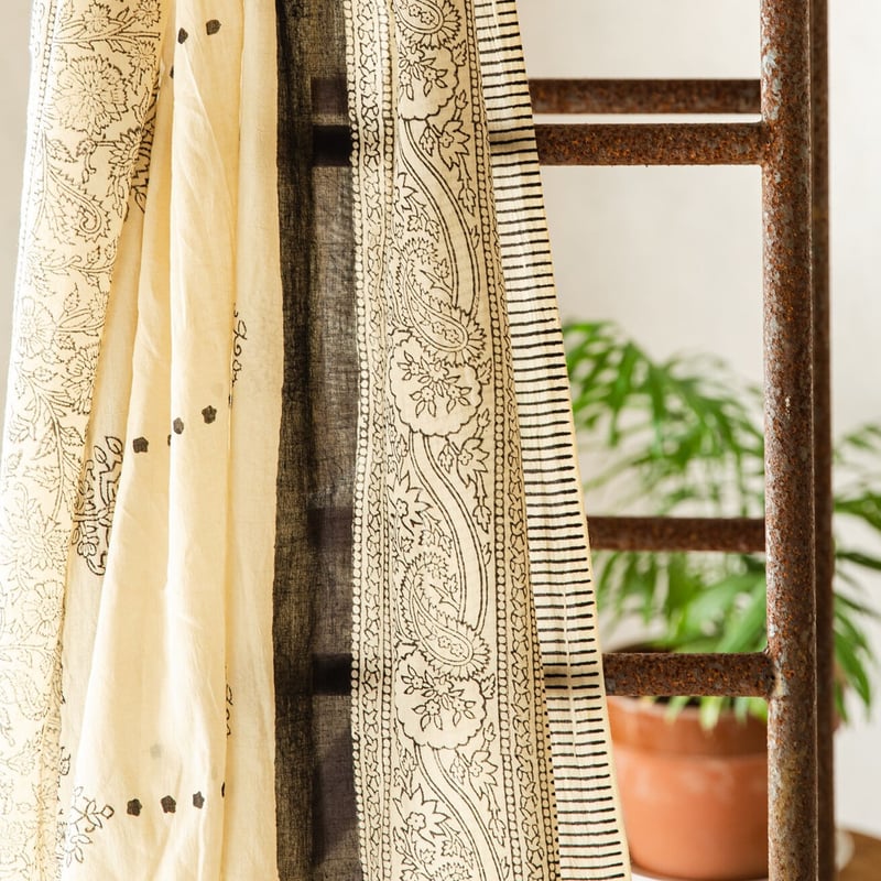 MamiTsuji Blockprint カット生地「リスペクトサリー・ブラック