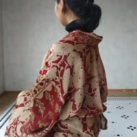 コットンシルクサリーで作る着物「扇花・赤」※ツナギな着物もオーダ可能※