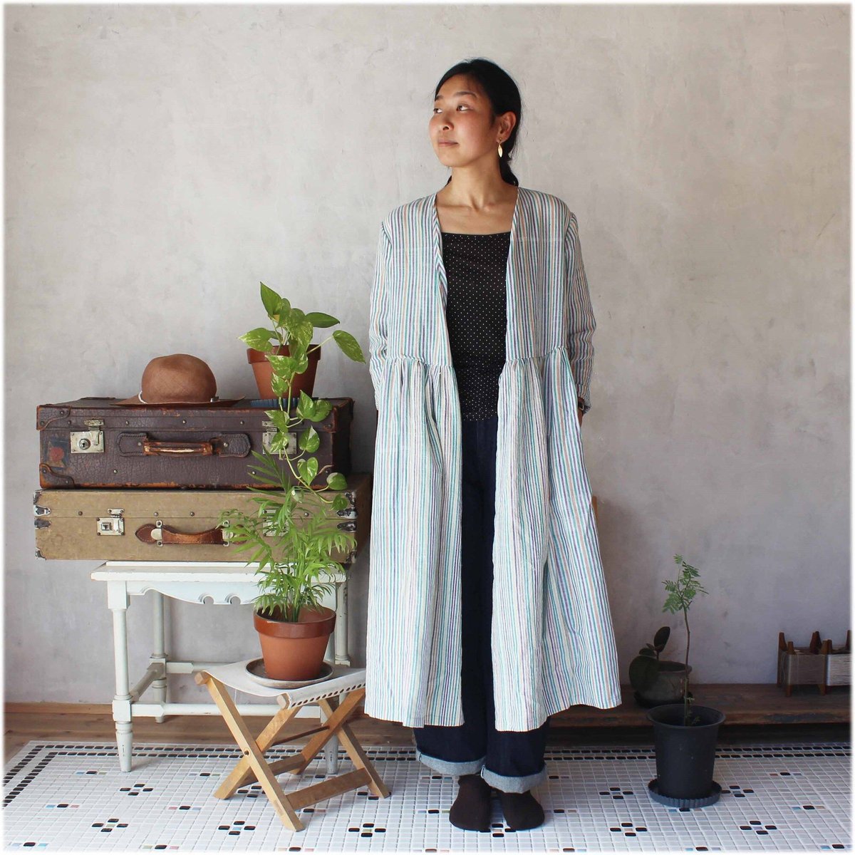 カシュクールワンピースM「虹色ストライプカディ」 | design labo