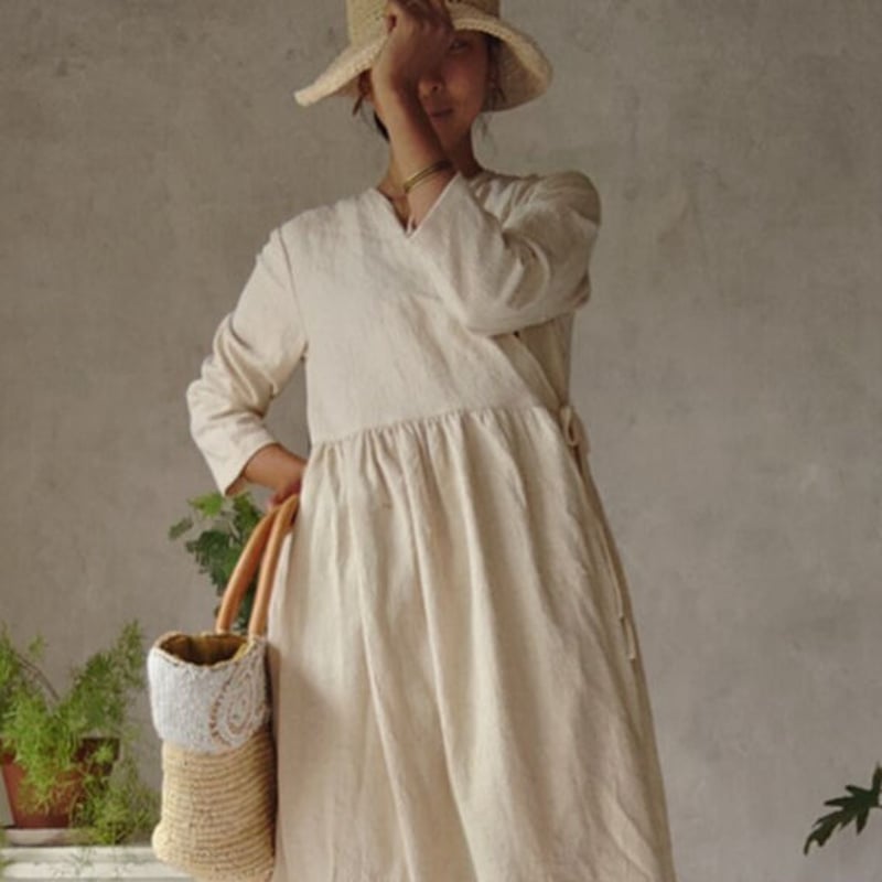 カディ＆コー☆手紬手織りカーディのカシュクールOP☆黒紺☆羽織物にも☆手洗い可 カディ＆コー☆手紬手織りカーディのカシュクールOP☆黒紺☆羽織