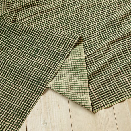 MamiTsuji Blockprint カット生地「ギンガムチェック・緑×黒」スラブコットン地