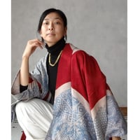【オーダーor即納品】 / はおり「Mami Tsujiひとつ・赤青」和裁士・岡田潤子さんのお仕立て フリーサイズ/ユニセックス
