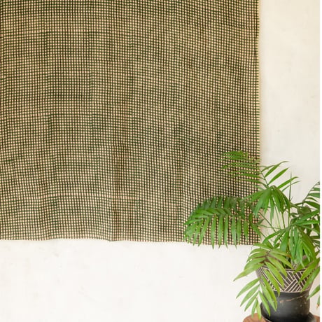 MamiTsuji Blockprint カット生地「ギンガムチェック・緑×黒」スラブコットン地