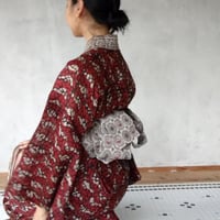 コットンシルクサリーで作る着物「赤幾何学と鳥」※現品1着のみ※
