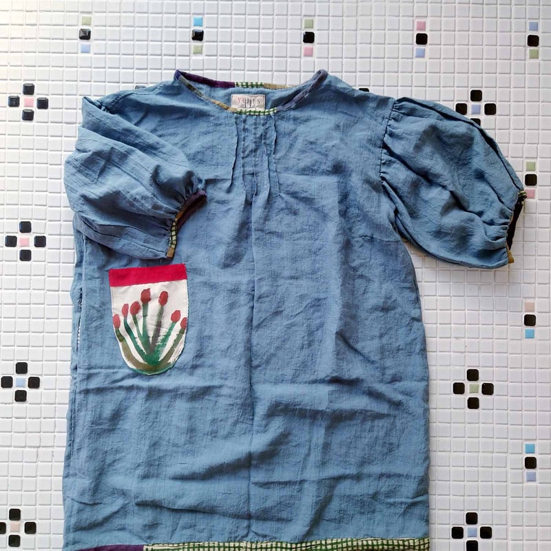 早川ユミ「フェミニズムワンピース・グレイッシュブルー」フリーサイズ