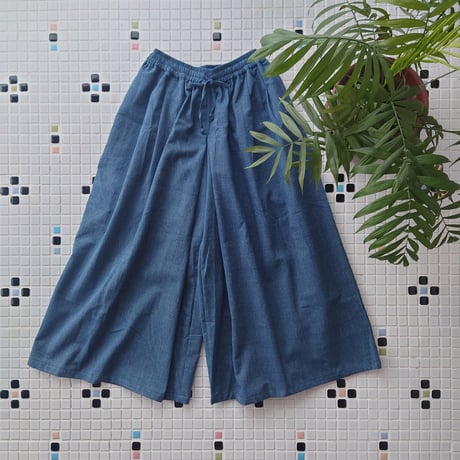 jibberish「Wideleg Trouser ワイドパンツ」テクスチャーインディゴ・フリーサイズ