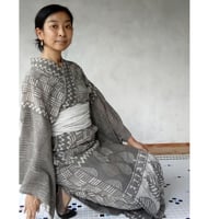 コットンサリーで作る着物「市松・カシスグレー」※現品1着のみ※
