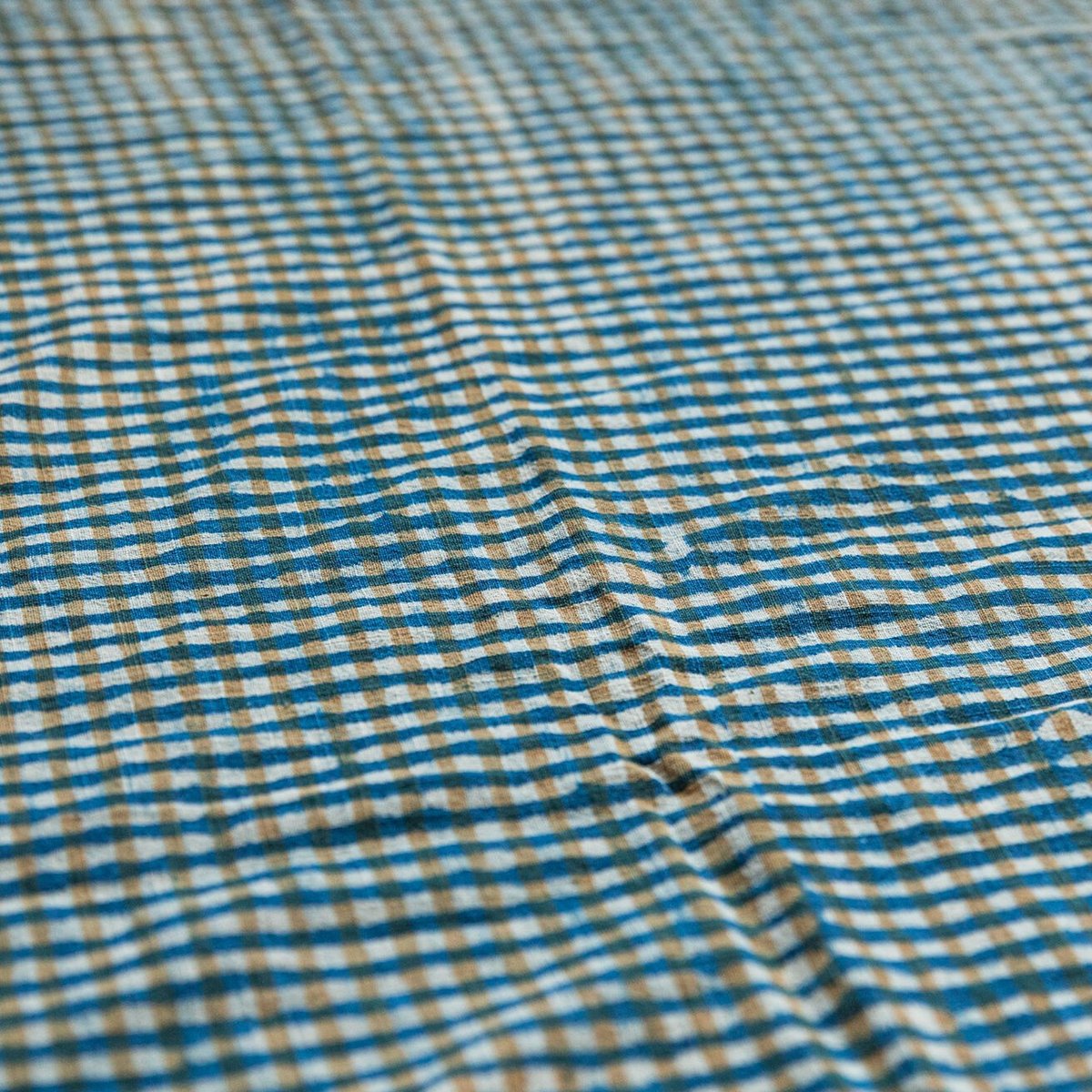 MamiTsuji Blockprint カット生地「ギンガムチェック・青×黄」スラブ