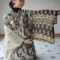 コットンシルクサリーで作る着物「扇花・黒」※ツナギな着物もオーダ可能※