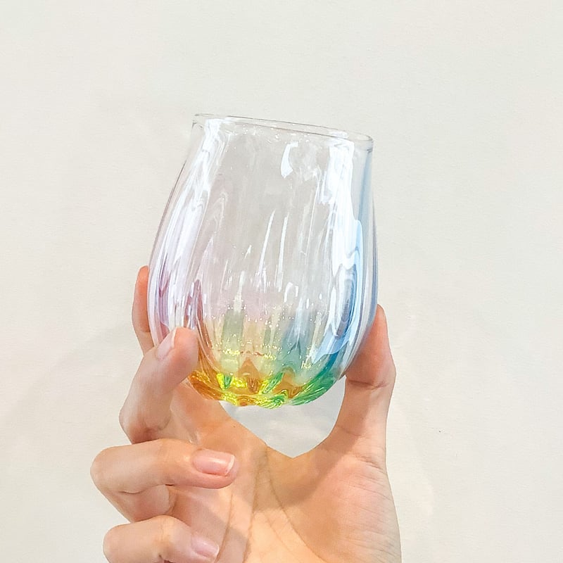 ガラス作家作　グラス　金彩虹ガラス