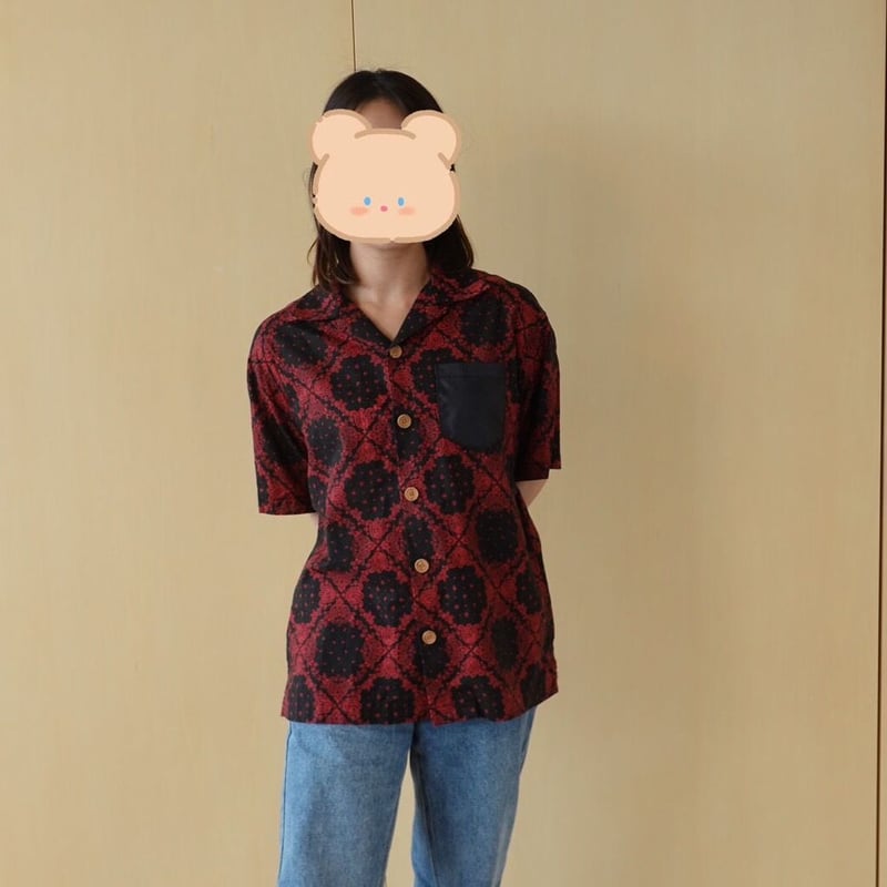 Daviddy オープンカラーシャツ(Summer) ブラック×レッドバンダナ柄