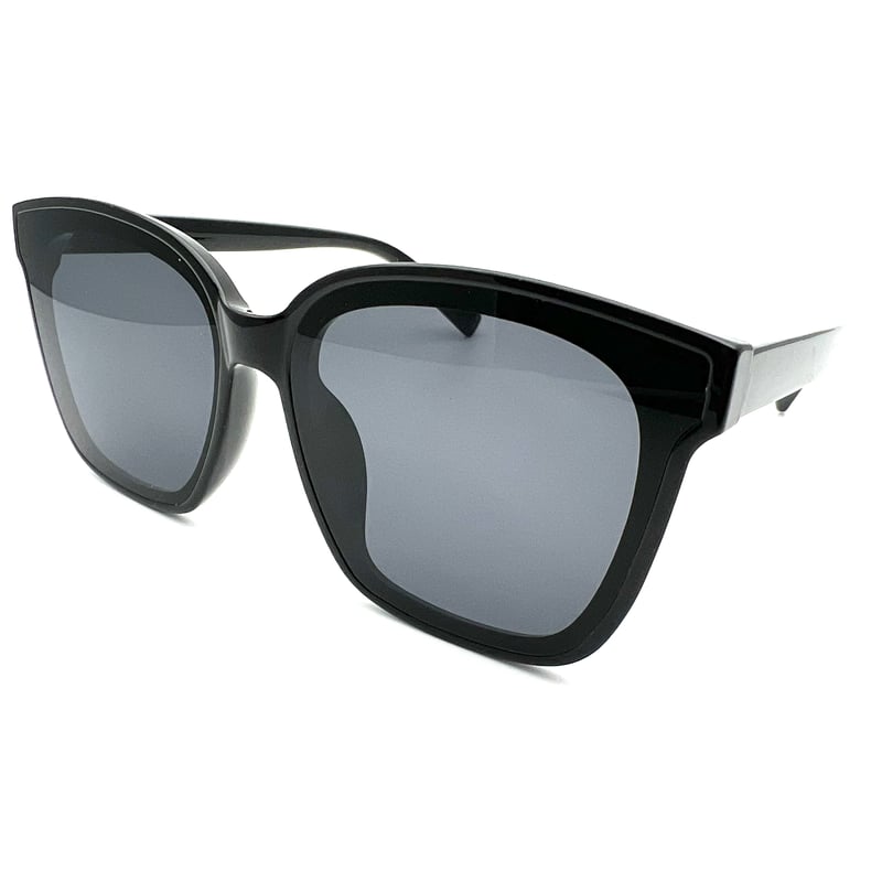 ブラック ピンクレンズ スクエアサングラス フラットレンズ ワイドスクエアフレーム ビッグサングラス