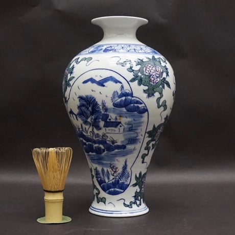 中国美術 景徳鎮製 染付花瓶 茶道具 煎茶道具 花生 壺 華道 陶器 古玩