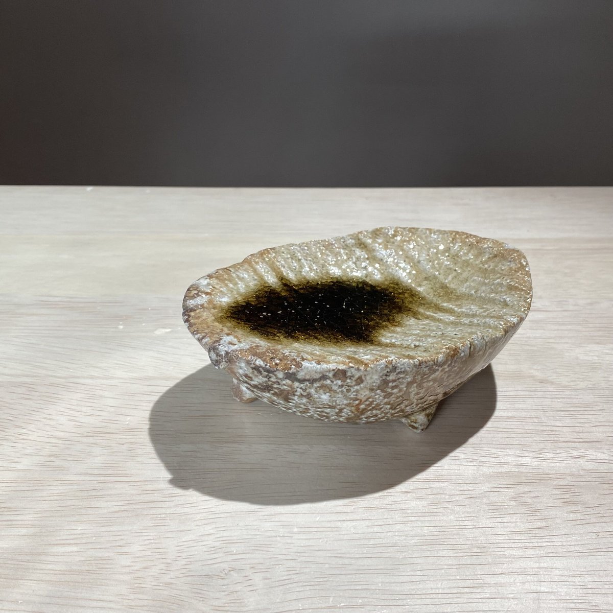 信楽焼人気作家迫能弘 信楽焼き締め木の葉銘々皿「五枚組、共箱付き