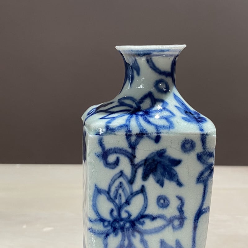 染付 面取 六角 小徳利 波千鳥 小紋柄 古美術 古道具 アンティーク 染付 面取 六角 小徳利 波千鳥 小紋柄 古美術 古道具 アンティーク