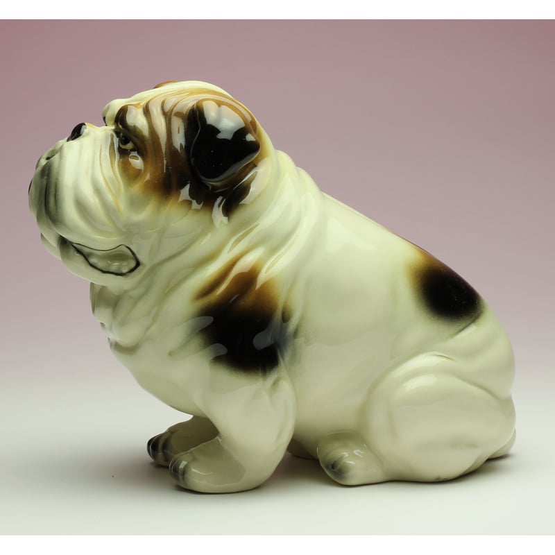 陶器犬置物 イングリッシュブルドッグ 三毛 座り姿 | Haniibaaz
