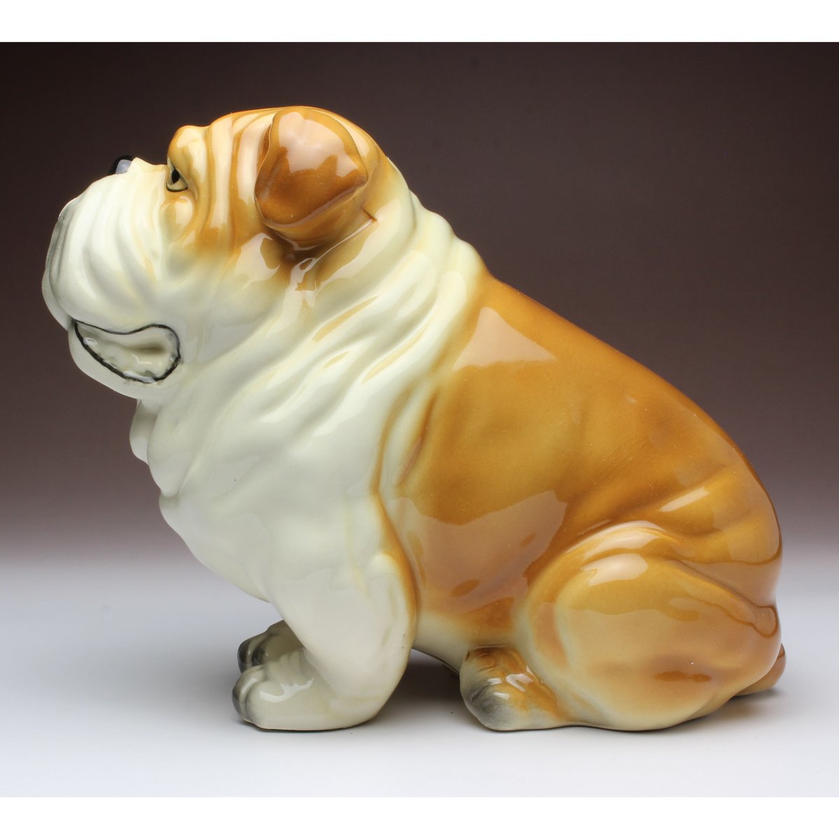 ブルドッグ　置物　HK 陶器　希少 陶器犬置物 イングリッシュブルドッグ レッド&ホワイト 座り姿 | Haniibaaz