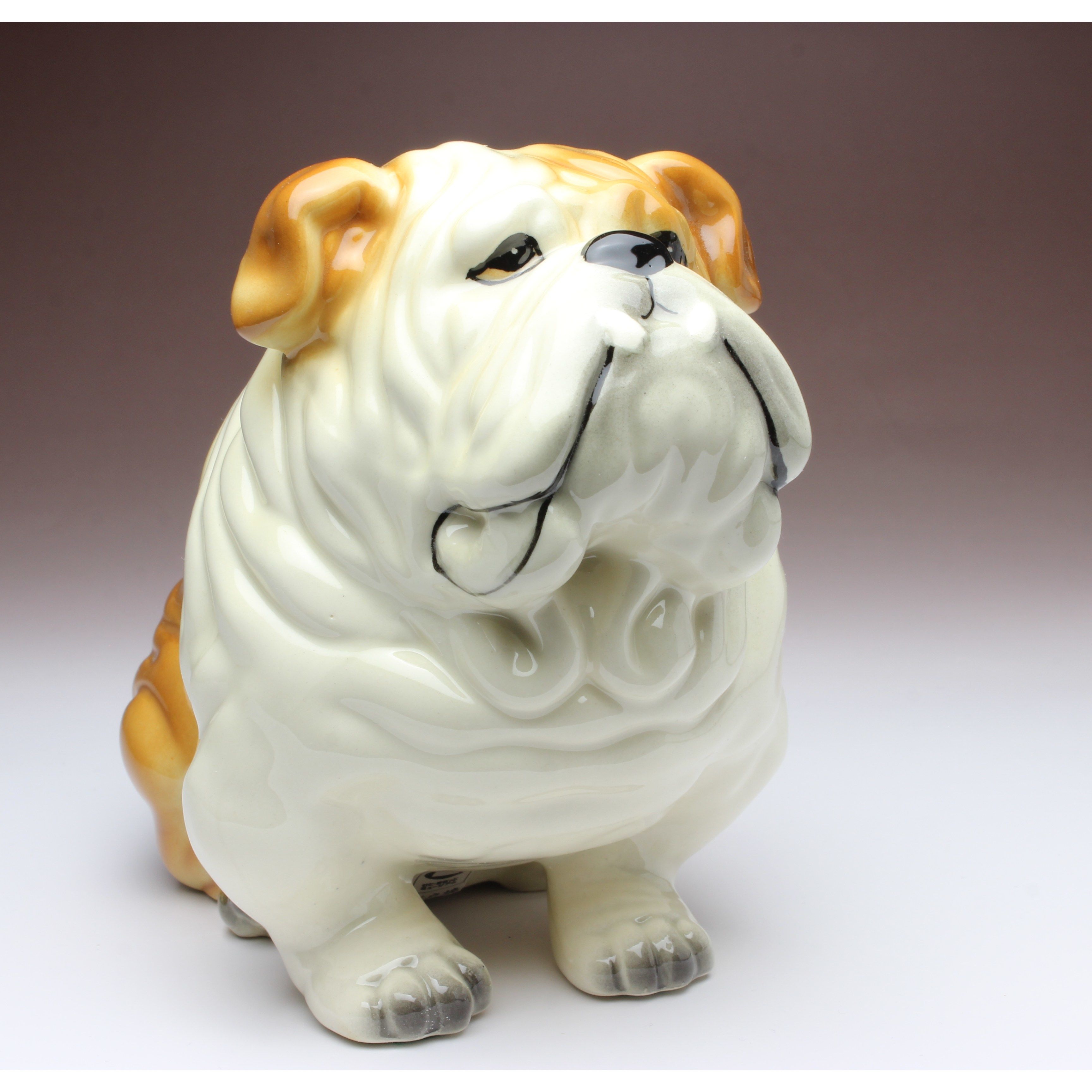 陶器犬置物 イングリッシュブルドッグ レッド&ホワイト 座り姿 | Haniibaaz
