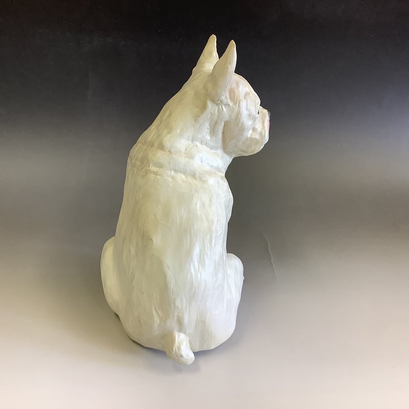 犬型オブジェ 白色 プラスチック製 犬置物フレンチブルドック 白 樹脂製 ドッグフィギュア レジン