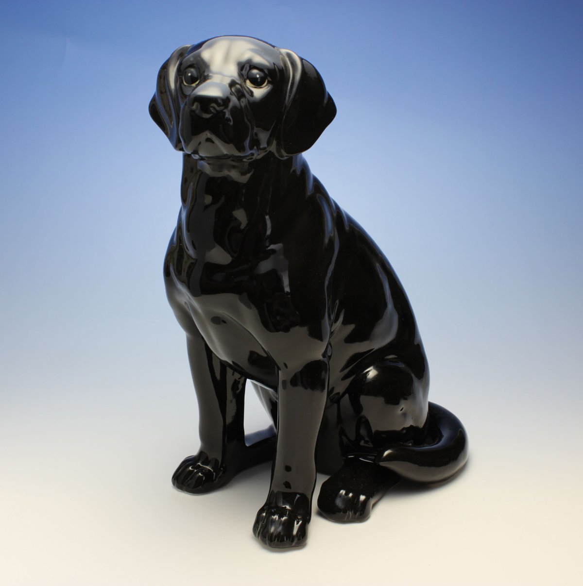 陶器犬置物 ブラック・ラブラドルレトリバー おすわり 大 陶器犬置物 ブラック・ラブラドルレトリバー おすわり 大