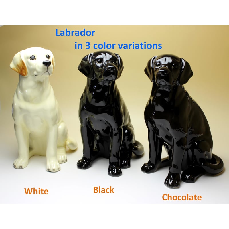 陶器犬置物 ブラック・ラブラドルレトリバー おすわり 大 陶器犬置物 ブラック・ラブラドルレトリバー おすわり 大