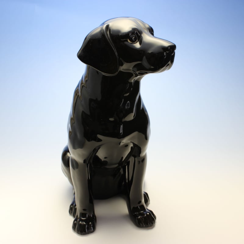 陶器犬置物 ブラック・ラブラドルレトリバー おすわり 大