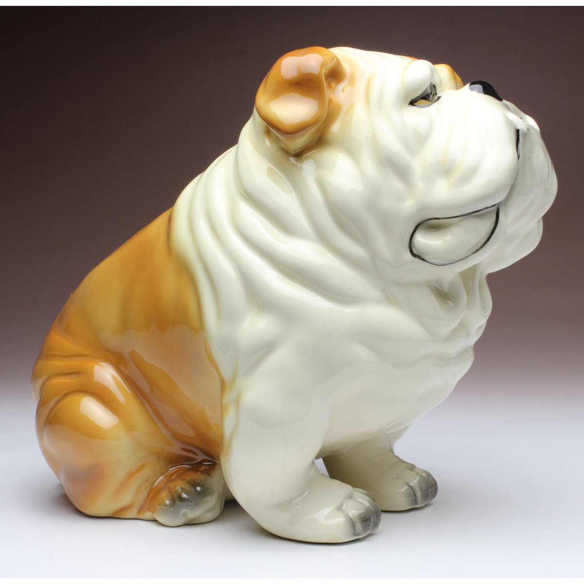 陶器犬置物 イングリッシュブルドッグ レッド&ホワイト 座り姿 | Haniibaaz