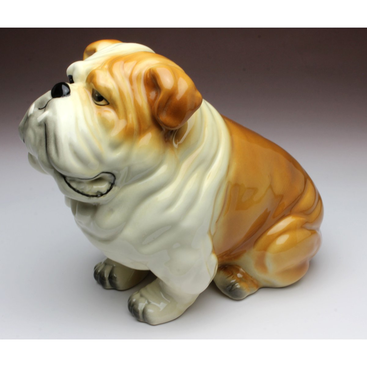 陶器犬置物 イングリッシュブルドッグ レッド&ホワイト 座り姿 | Haniibaaz