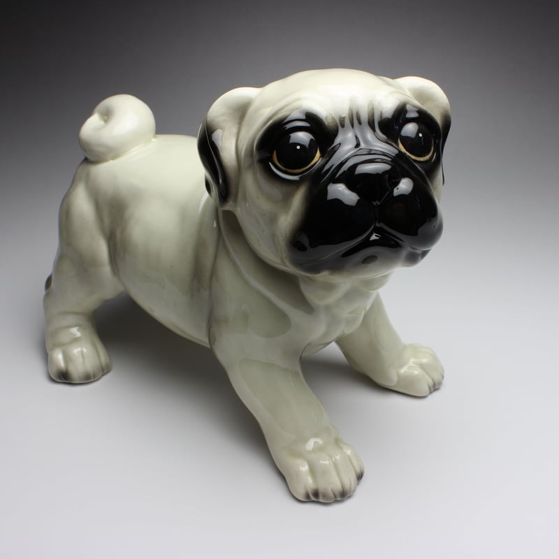パグ 2体セット イヌ 犬 置物 シルバー 銀 オブジェ モダン 43300DG