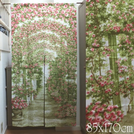 幅85×丈170cm  薔薇・ローズガーデン ロングサイズ のれん 暖簾