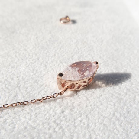 【necklace】　ローズクォーツ 12×6mm マーキス クラッシュクォーツ