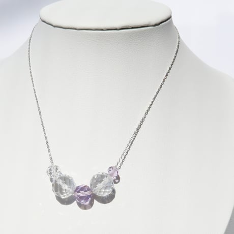 【necklace】　bubble（白水晶・ローズアメジスト）N-283