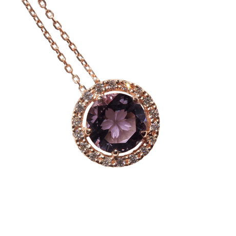 【necklace】　ローズアメジスト 8mm さくらインカット 0.18ct