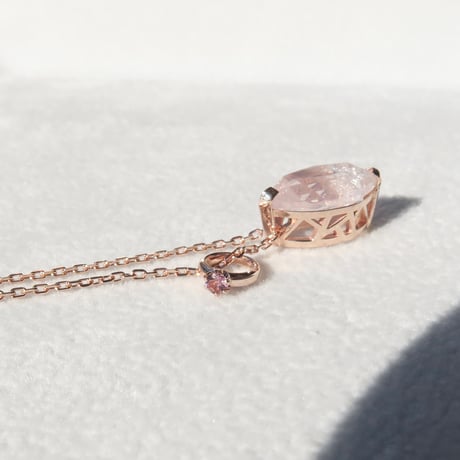 【necklace】　ローズクォーツ 12×6mm マーキス クラッシュクォーツ