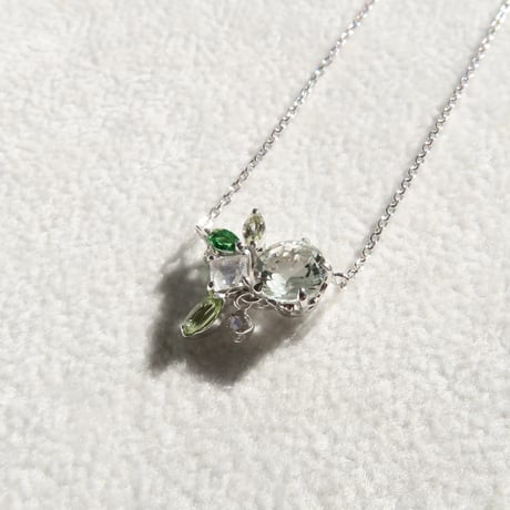 【necklace】　グリーンクォーツ 6mm クローバーインカット green