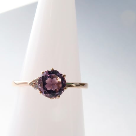 【Ring】　ローズアメジスト　6mm　クローバーインカット　＃11