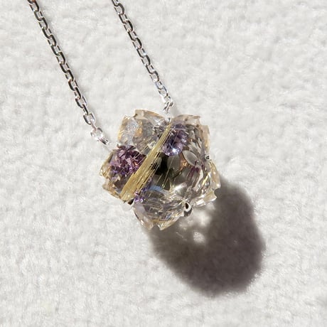 【necklace】　ルチルクォーツ　10mm　ぺたんこさくらシェイプ