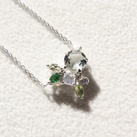 【necklace】　グリーンクォーツ 6mm クローバーインカット green