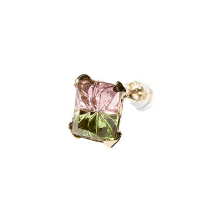 【 pierced】　バイカラートルマリン 6.9×6mm オクタゴン 甲州貴石切子(片耳)