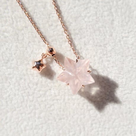 【necklace】　ローズクォーツ　10mm　星細工