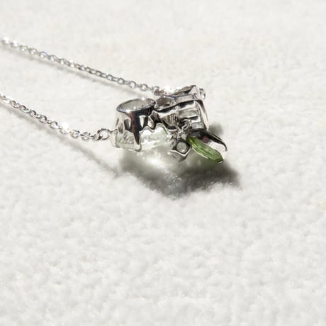【necklace】　グリーンクォーツ 6mm クローバーインカット green