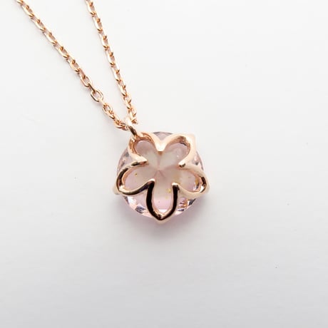 【necklace】　硝子の宝石 クリアピンク金箔入り