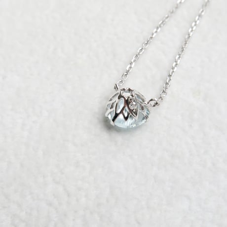 【necklace】　アクアマリン　6mm　クローバーインカット
