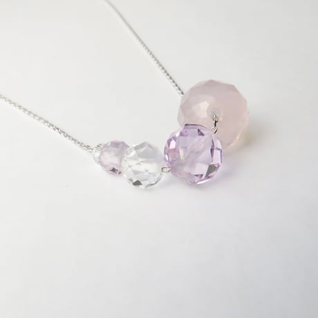 【necklace】　bubble（ローズクォーツ・ローズアメジスト・白水晶・ホワイトトパーズ）N-287
