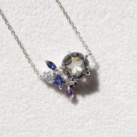 【necklace】　白水晶 8mm さくらインカット purple