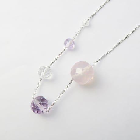【necklace】　bubble（ローズクォーツ・ローズアメジスト・白水晶・ホワイトトパーズ）N-287