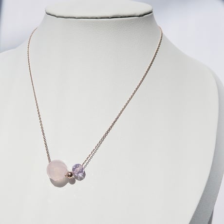 【necklace】　bubble（ローズクォーツ・ローズアメジスト）N-285