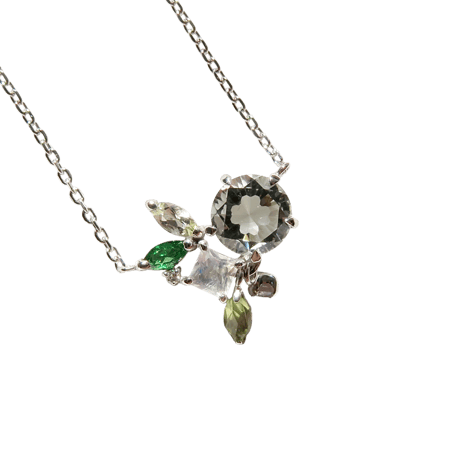 【necklace】　グリーンクォーツ 6mm クローバーインカット green